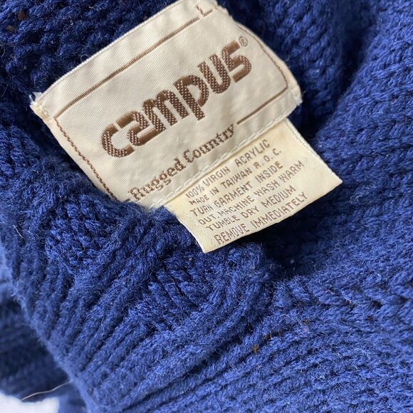 Vtg Campus Sweater Vest Mens Sz L Blue Cardigan Virgin Acrylic Reversible Sherpa - Picture 3 of 16